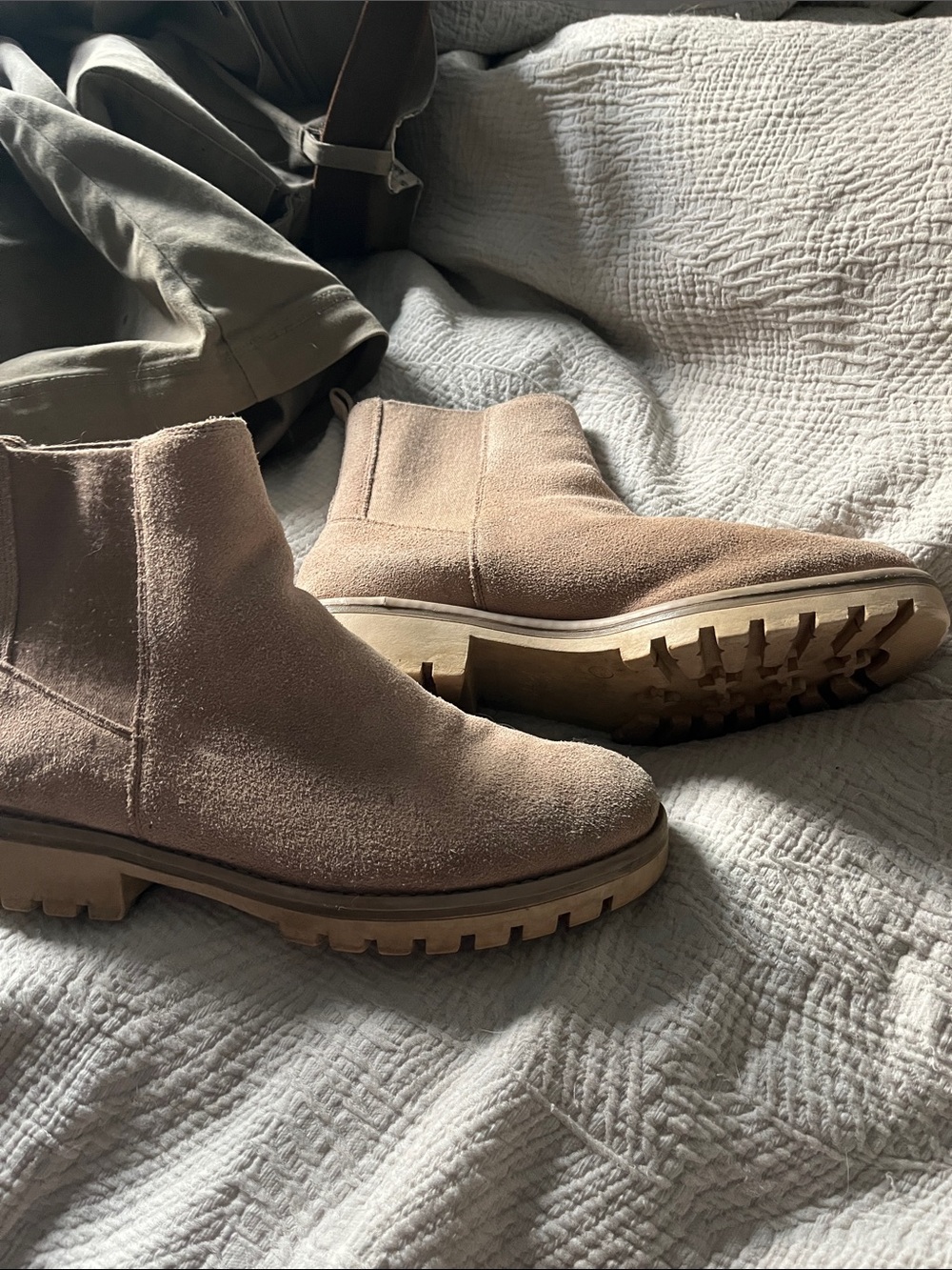 Suede Chelsea Lug Booties in Light Tan
